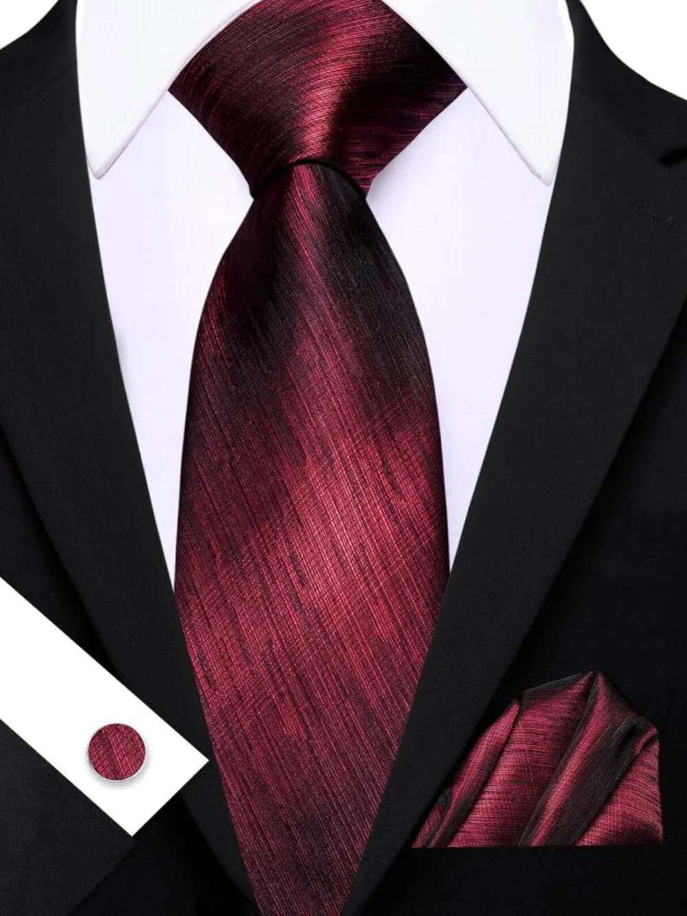Stylish Striped Silk Necktie Set with Handkerchief & Cufflinks for Men